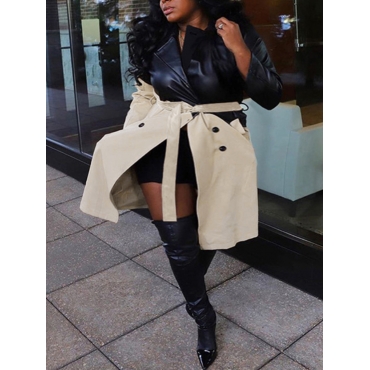 

LW Plus Size Faux Leather Panel Belted Trench Coat, Khaki