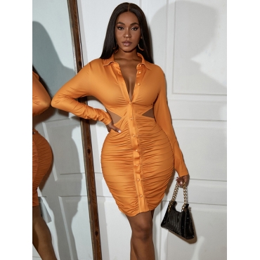 

LW SXY Hollow-out Design Ruched Bodycon Dress, Croci
