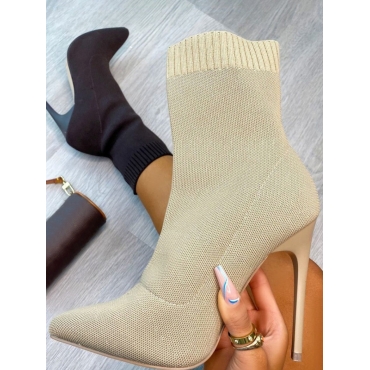 

LW Minimalist Knit Basic Solid Boots, Beige