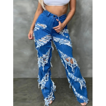 

LW Ripped Raw Edge Jeans, Deep blue