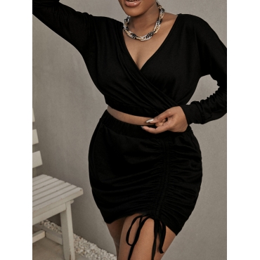 

LW Sweat Drawstring Crop Top Skirt Set, Black