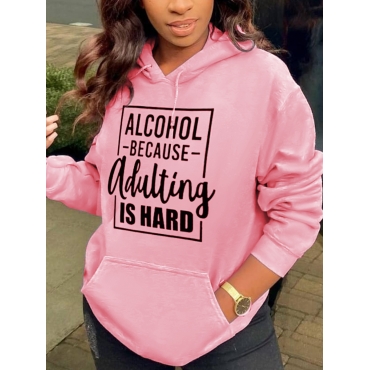 

LW Letter Print Pullover Hoodie, Pink