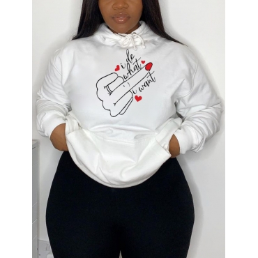 

LW Letter Print Kangaroo Pocket Hoodie, White