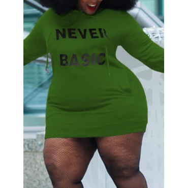 

LW Plus Size Letter Print Pocket Design Sweat Dress, Green