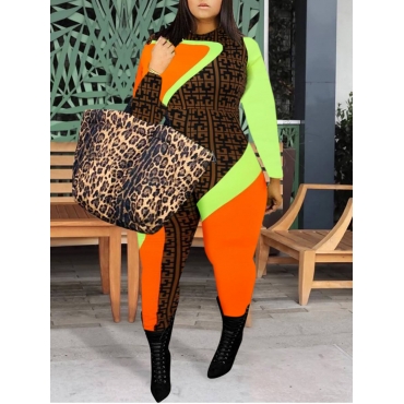 

LW Plus Size Color Block Patchwork Skinny Jumpsuit, Multi