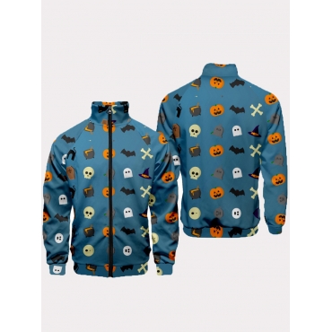 

LW Men Skull Print Zip Up Jacket, Blue