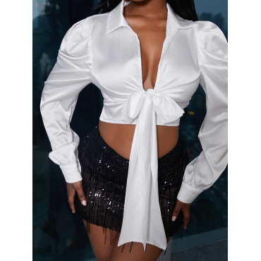 

LW Puff Sleeve Bandage Design Blouse, White