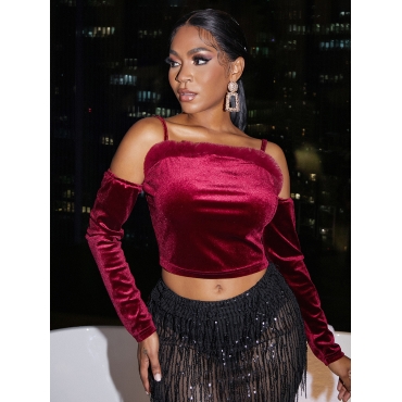 

LW SXY Velvet Plush Skinny T-shirt, Red