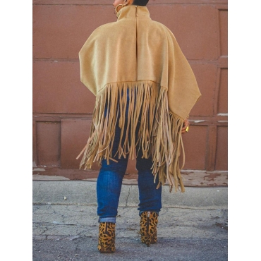 

LW Lantern Sleeve Tassel Design Overcoat Sweatshirt, Khaki