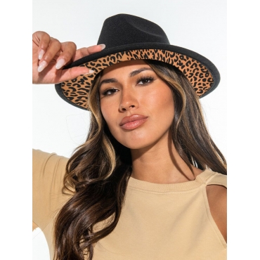 

LW Wool Patchwork Animal Print Hat, Black