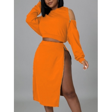 

LW SXY Hooded Collar Zipper Design Skirt Set, Croci
