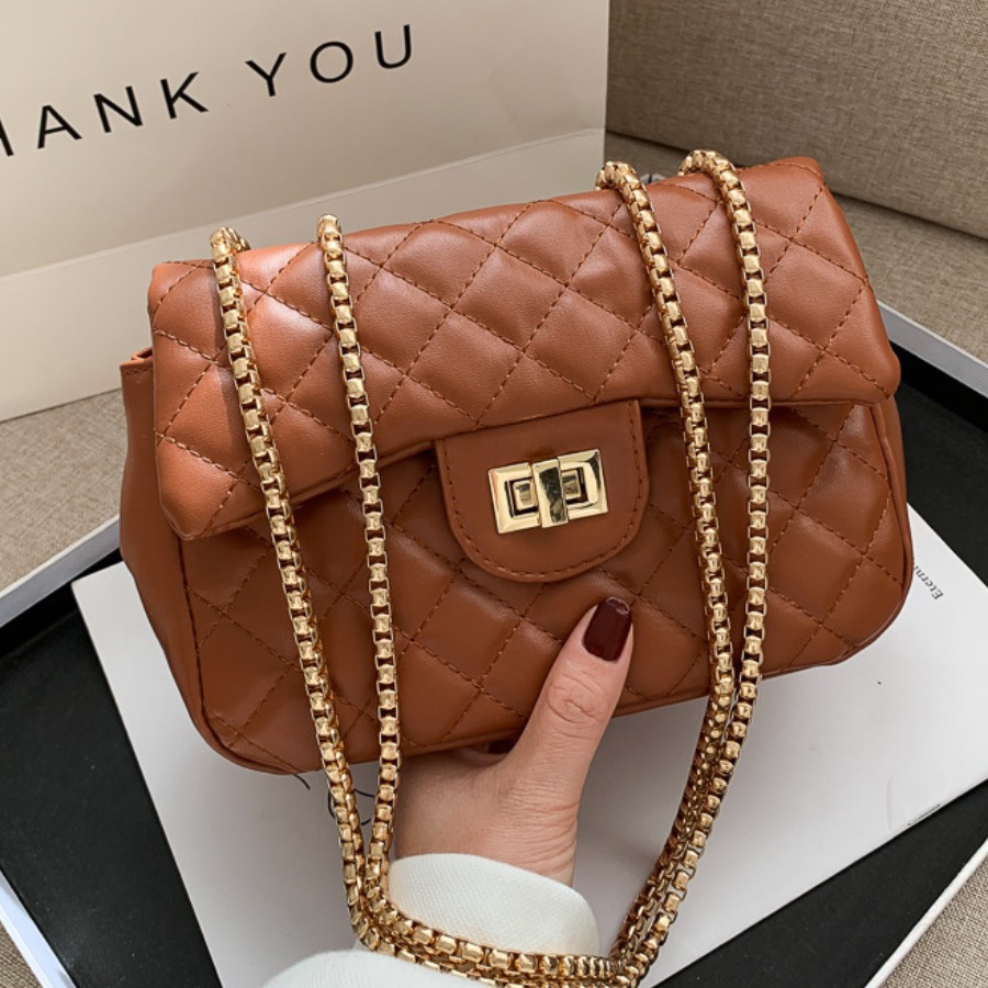 

LW Lockable Chain Decor Crossbody Bag, Brown