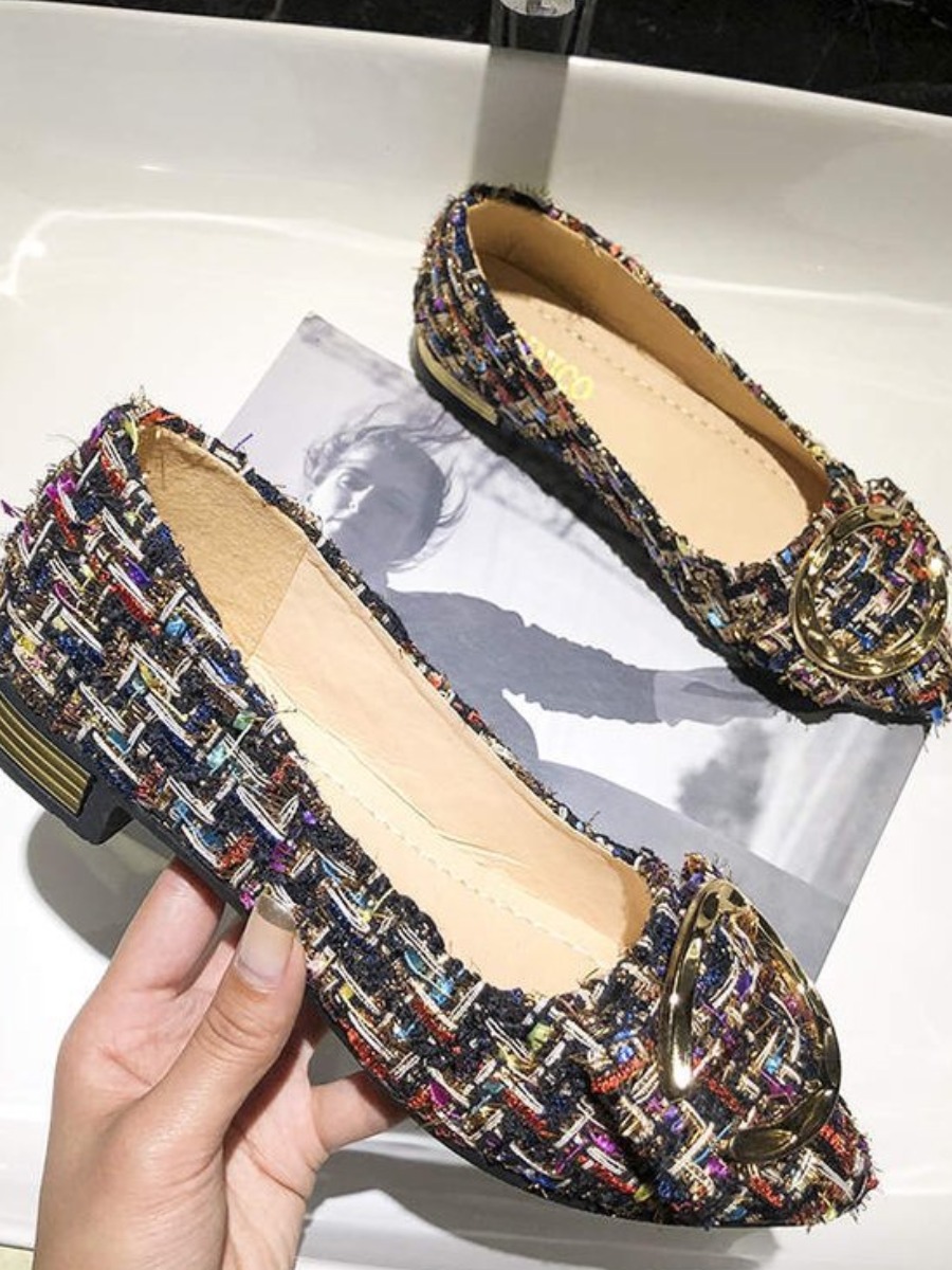 

LW Metal Ring Decor Pointed-toe Flats, Multi
