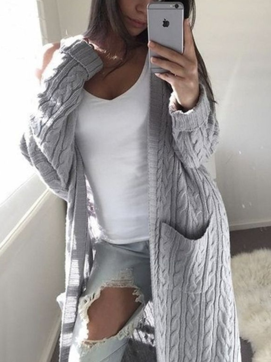 

LW Pocket Design Loose Cardigan, Light grey