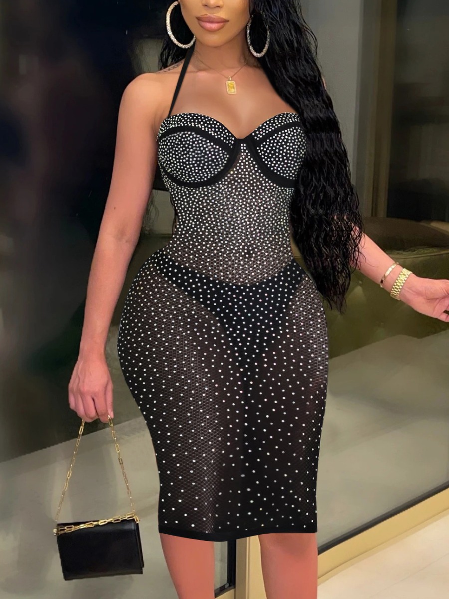 LW SXY See-through Backless Bandage Prom Dress