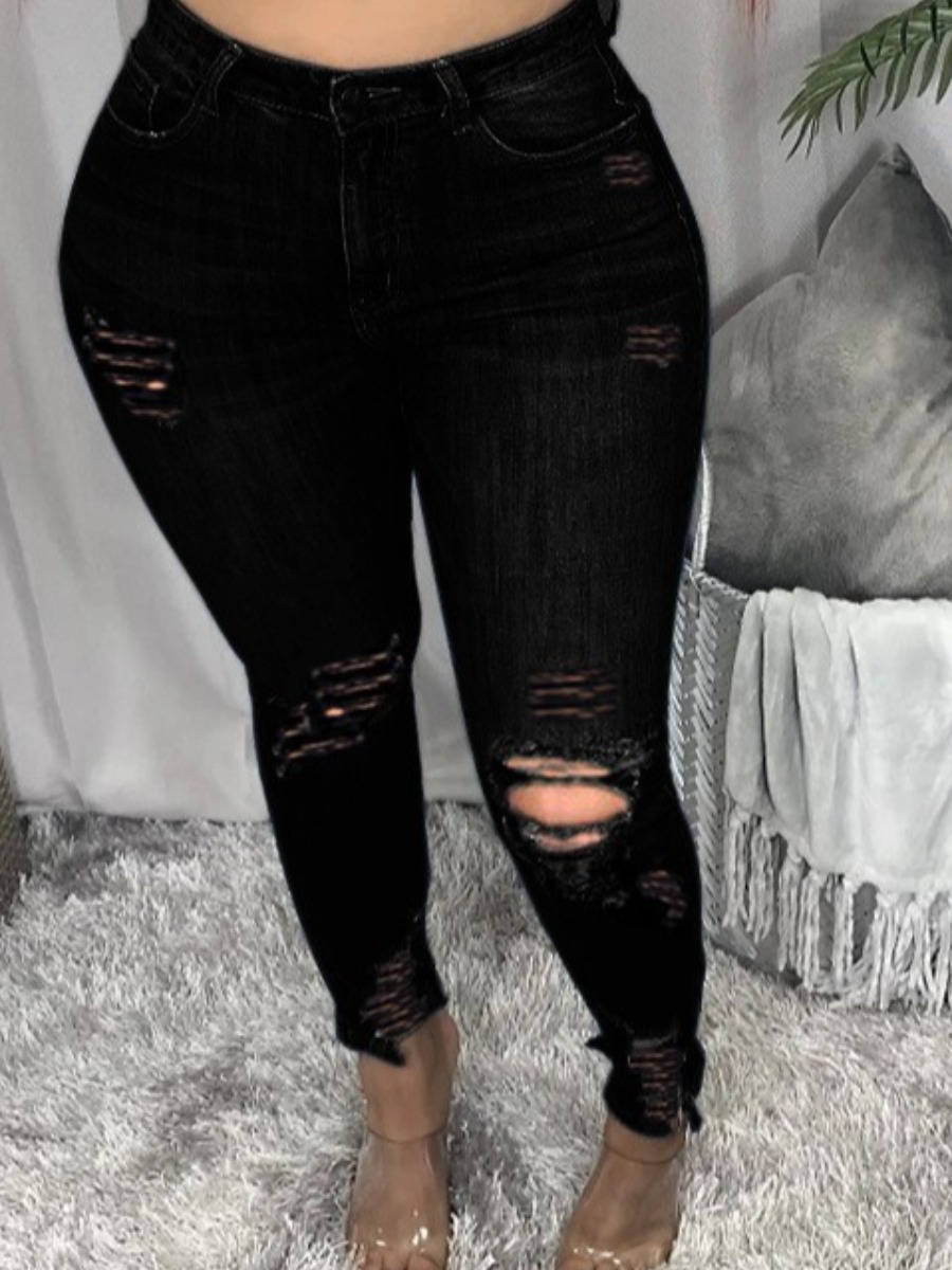 

LW Plus Size High-waisted High Stretchy Ripped Jeans, Black