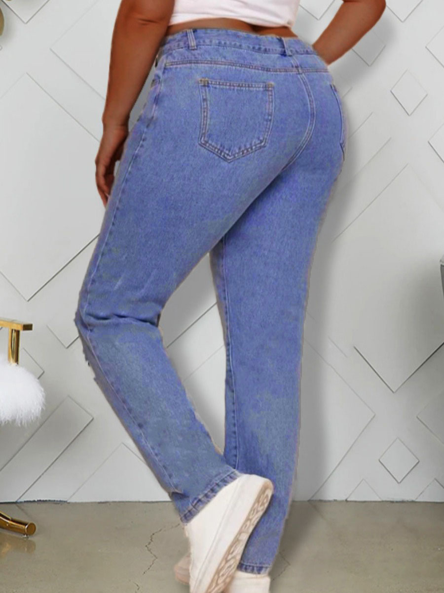 

LW Plus Size Mid Waist Ripped Jeans, Baby blue