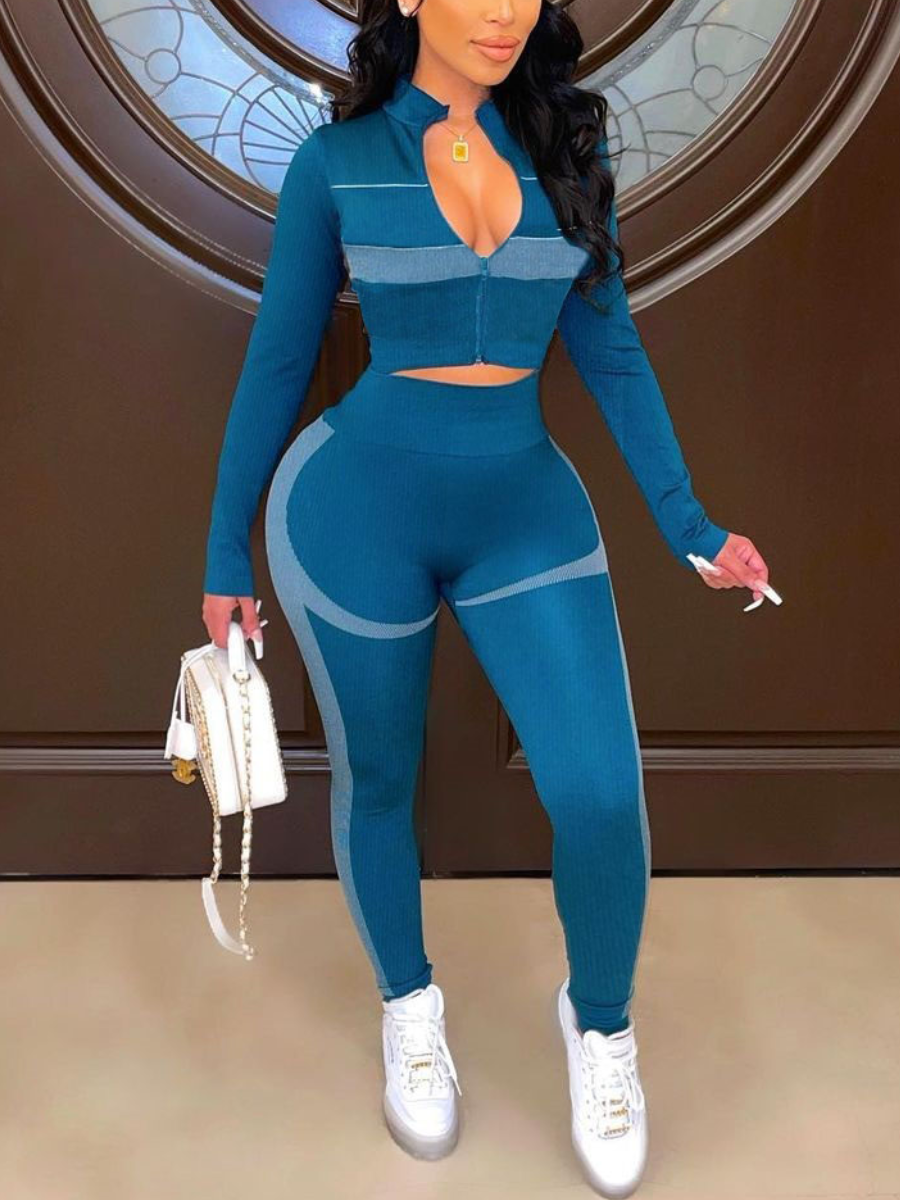 

LW Striped Zipper Design Tracksuit Set, Blue