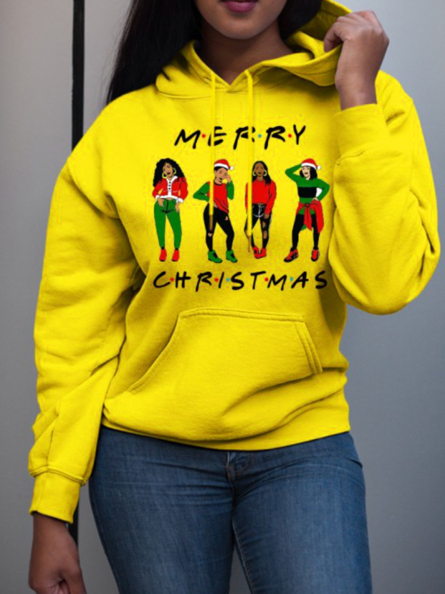 

LW Plus Size Figure Letter Print Hoodie, Yellow
