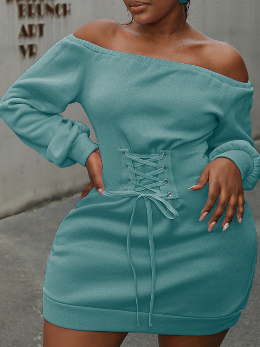 

LW Off The Shoulder Bandage Design Sweat Dress, Acid blue