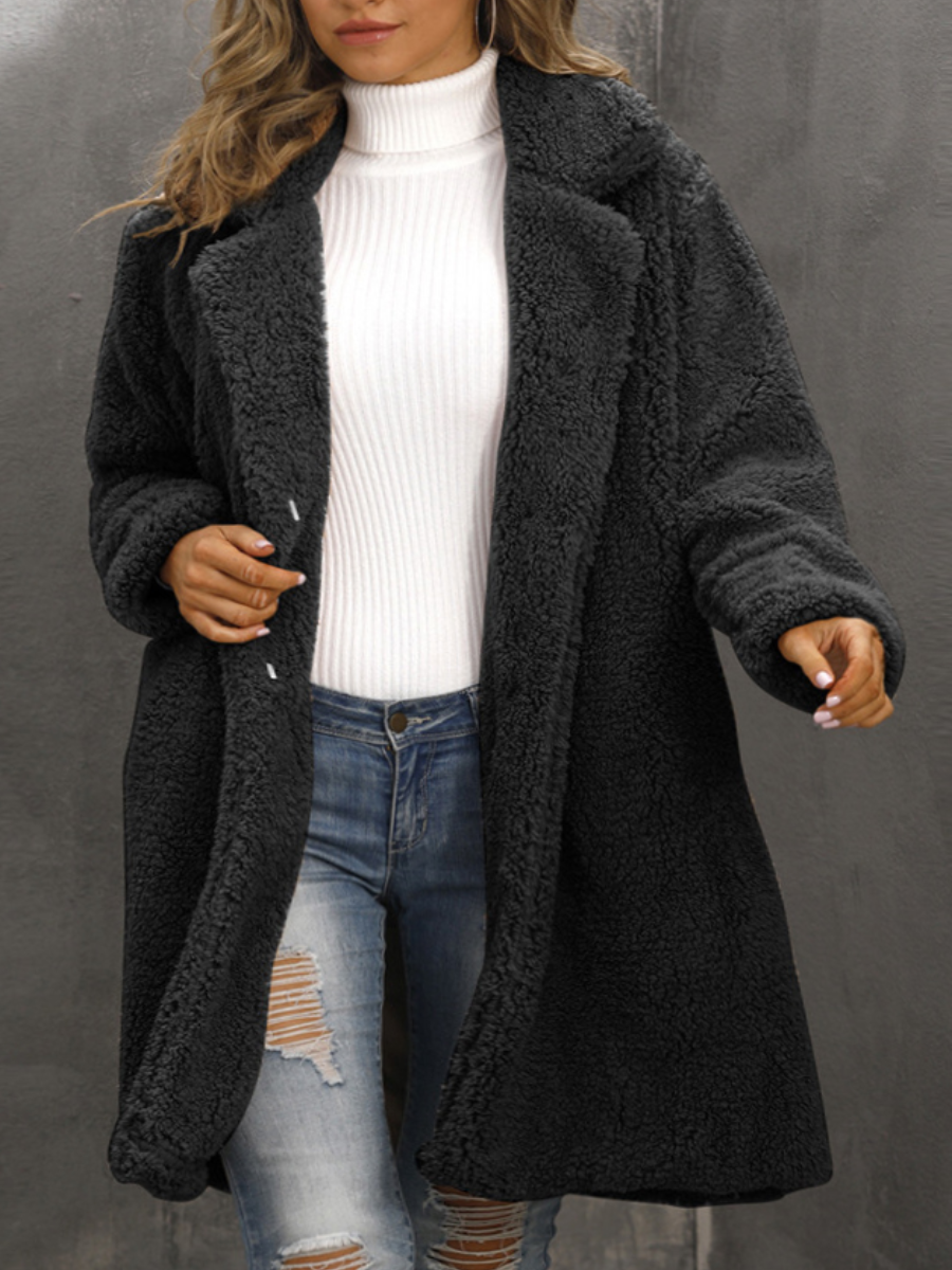 

LW BASICS Plus Size Pocket Design Wool Overcoat, Black