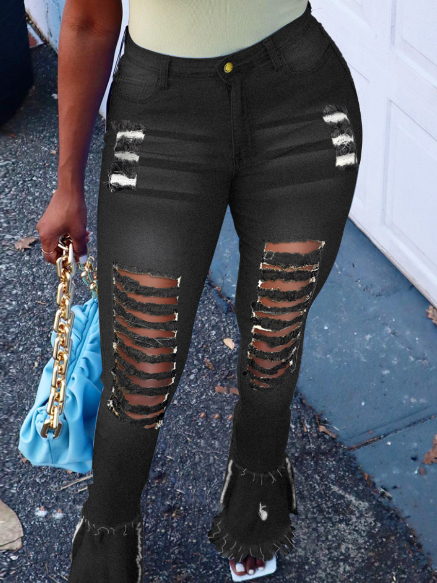 

LW Ripped Flared Jeans, Black