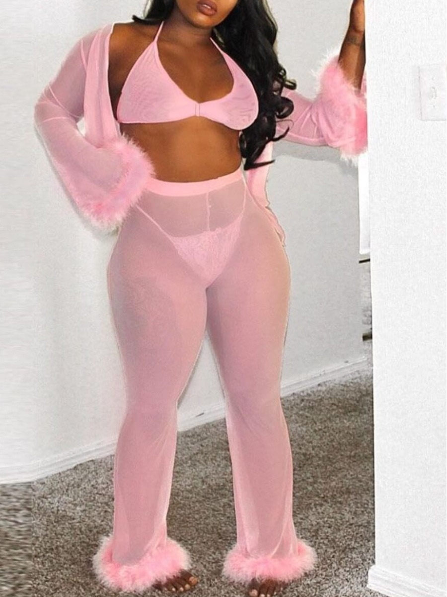 

LW Plus Size Trendy Patchwork Pink Two-piece Pants Set
