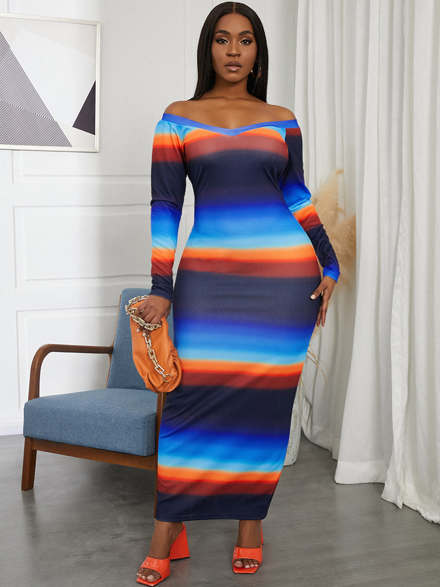 

LW Gradient Rib-Knit Bodycon Dress, Blue