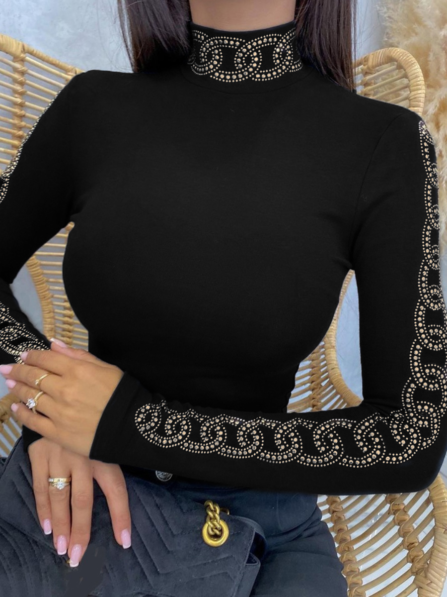 

LW Turtle Neck Sequined Basic Cardigan, Black