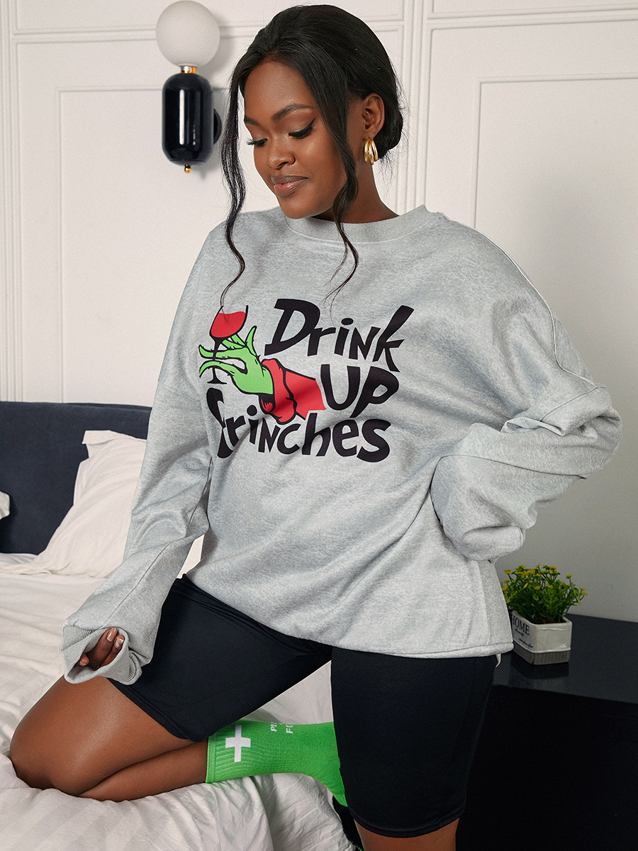 

LW Letter Print Oversized Sweatshirt, Light grey