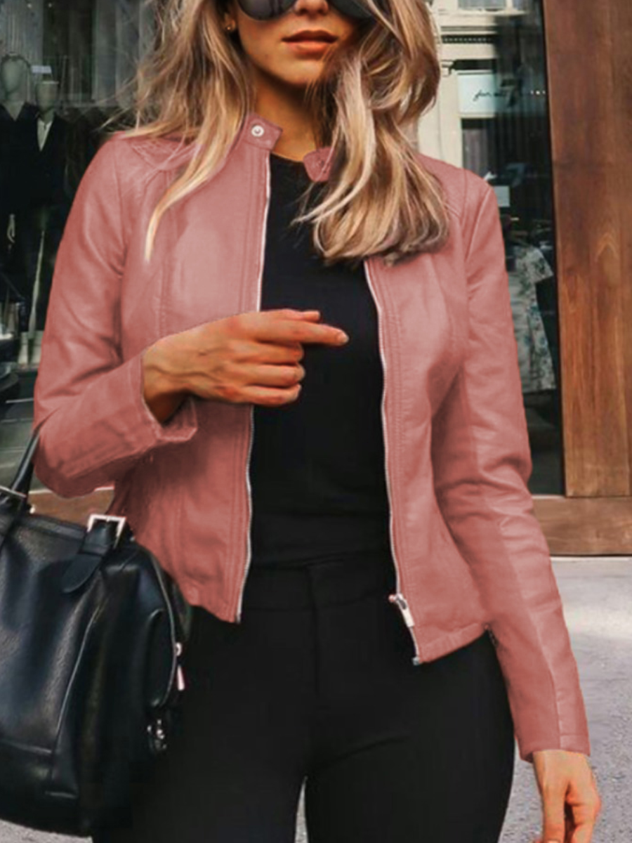 

LW Plus Size Leather Zipper Design Jacket, Pink