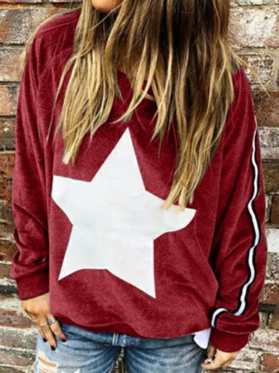 

LW Star Print Oversized Velvet Sweatshirt, Red