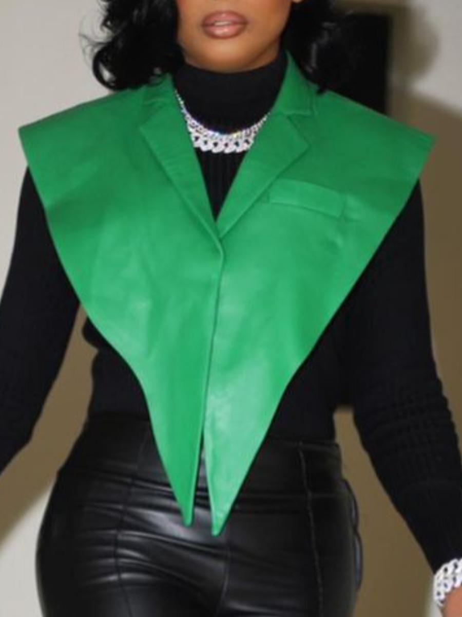 

LW Button Design Flap-over Blouse, Green