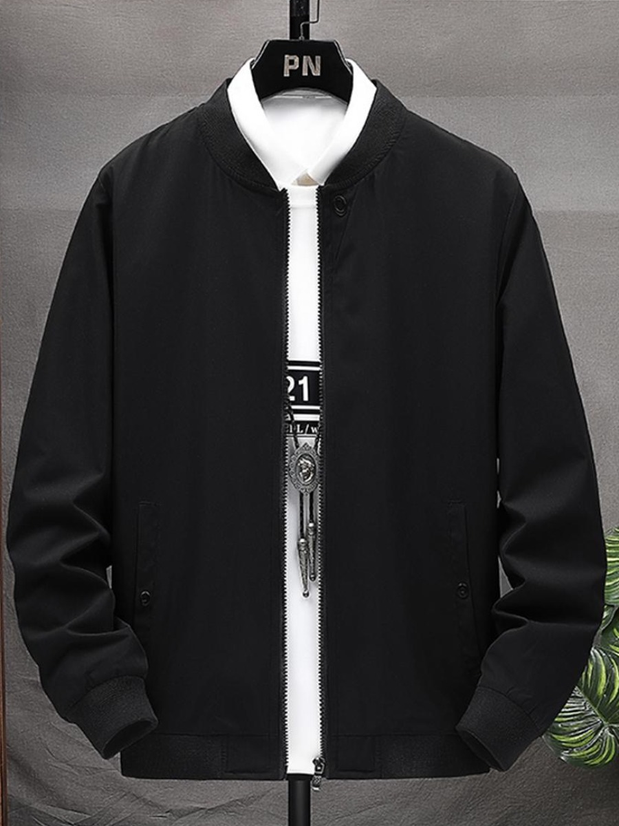 

LW BASICS Men Pocket Zipper Design Jacket, Black