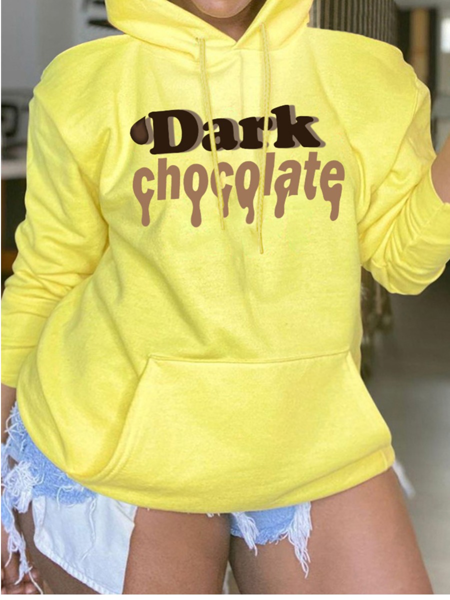 

LW Plus Size Letter Kangaroo Pocket Oversized Hoodie, Yellow