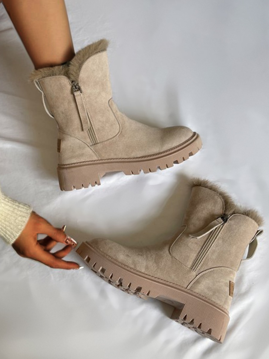 

LW Plush Zipper Design Booties, Apricot