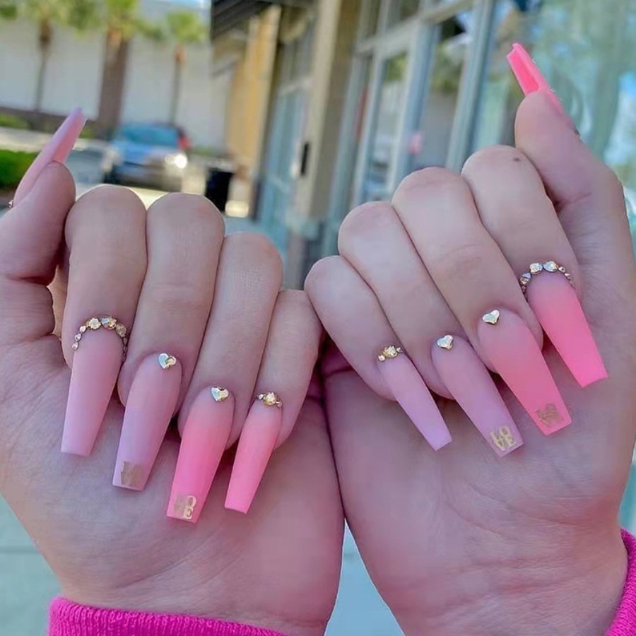 LW Gradient Crystal Decor False Nails