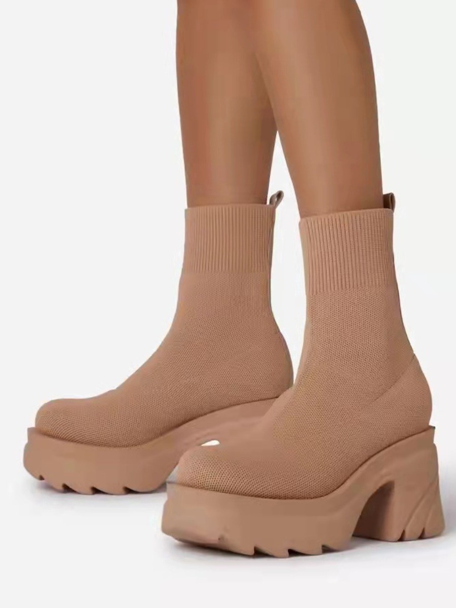 

LW Elastic Mesh Solid Booties, Caramel color