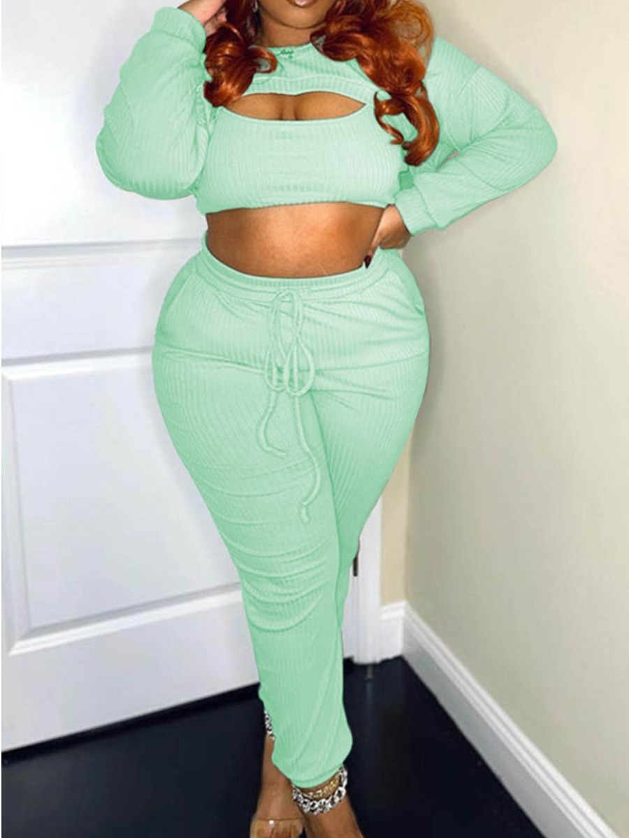 

LW Plus Size Cut Out Drawstring Pants Set, Green