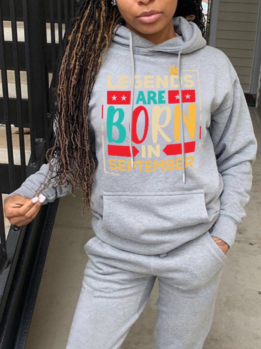 

LW Letter Print Patchwork Hoodie, Grey