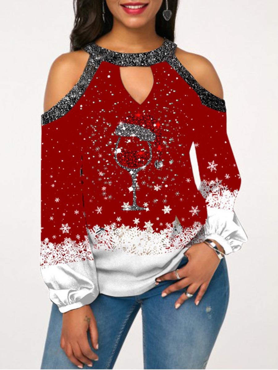 

LW Christmas Day Snowflakes Print T-shirt, Red