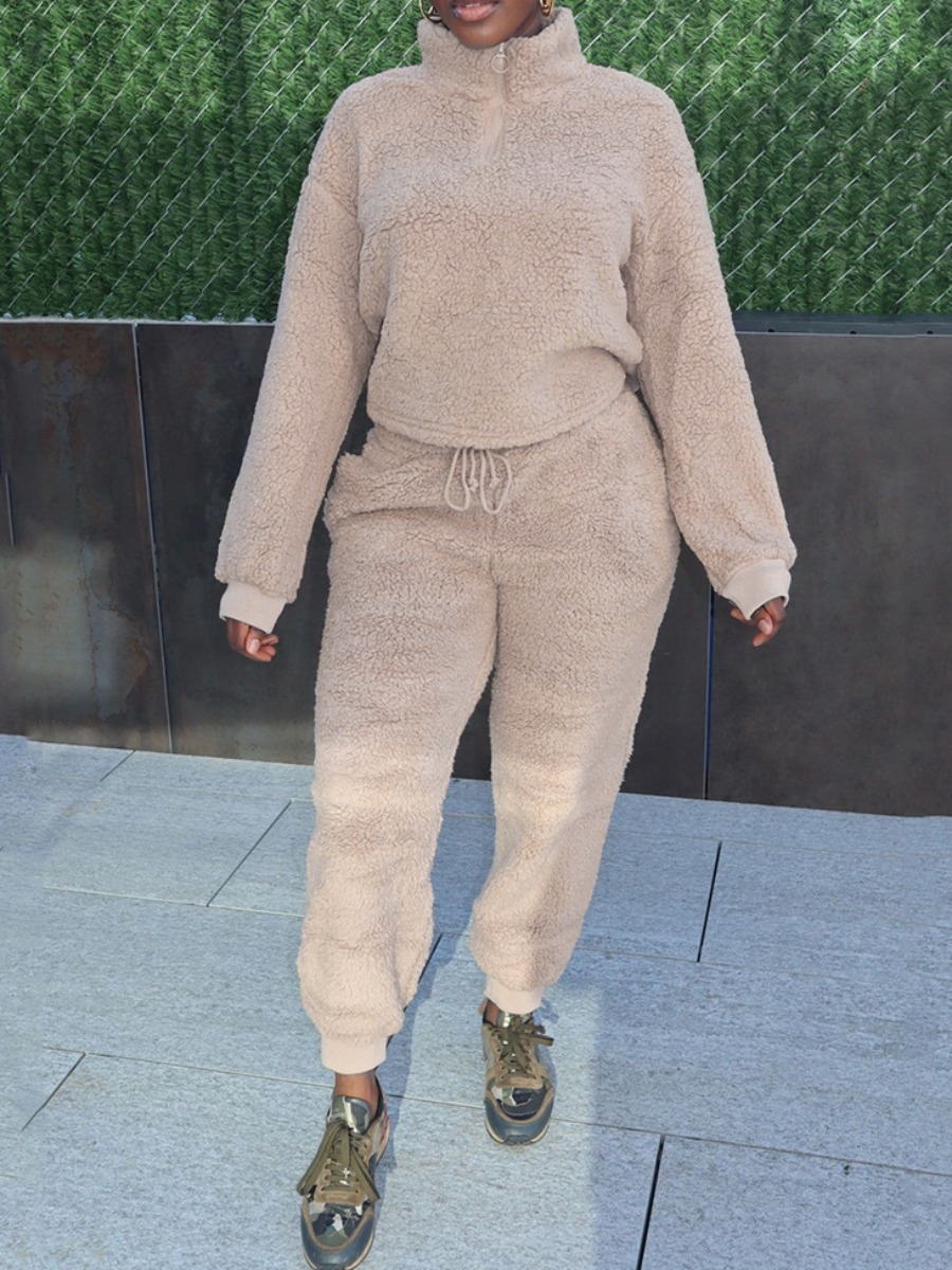 

LW Drawstring Teddy Pants Set, Apricot