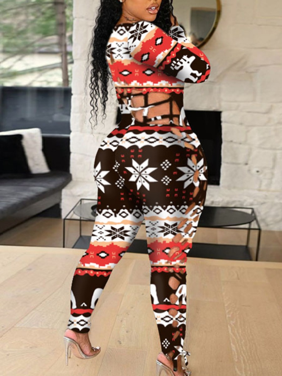 

LW Plus Size Geometric Bandage Design Skinny Jumpsuit, Multi
