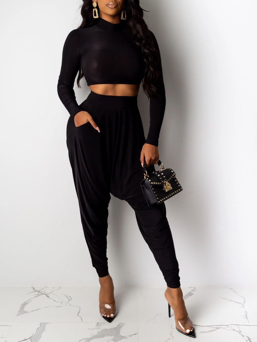 

LW Drop Crotch Harem Pants Set, Black