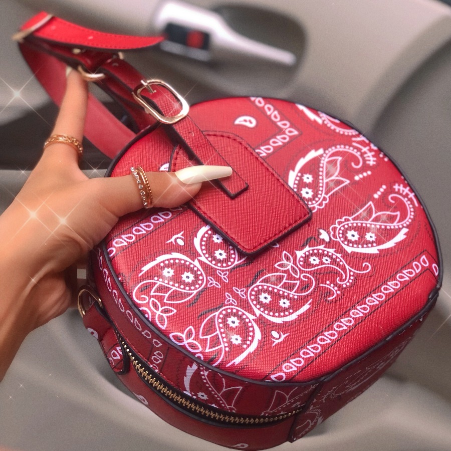

LW Cashew Print Circular Messenger Bag, Red