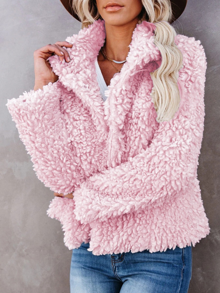 

LW Zipper Design Teddy Jacket, Pink