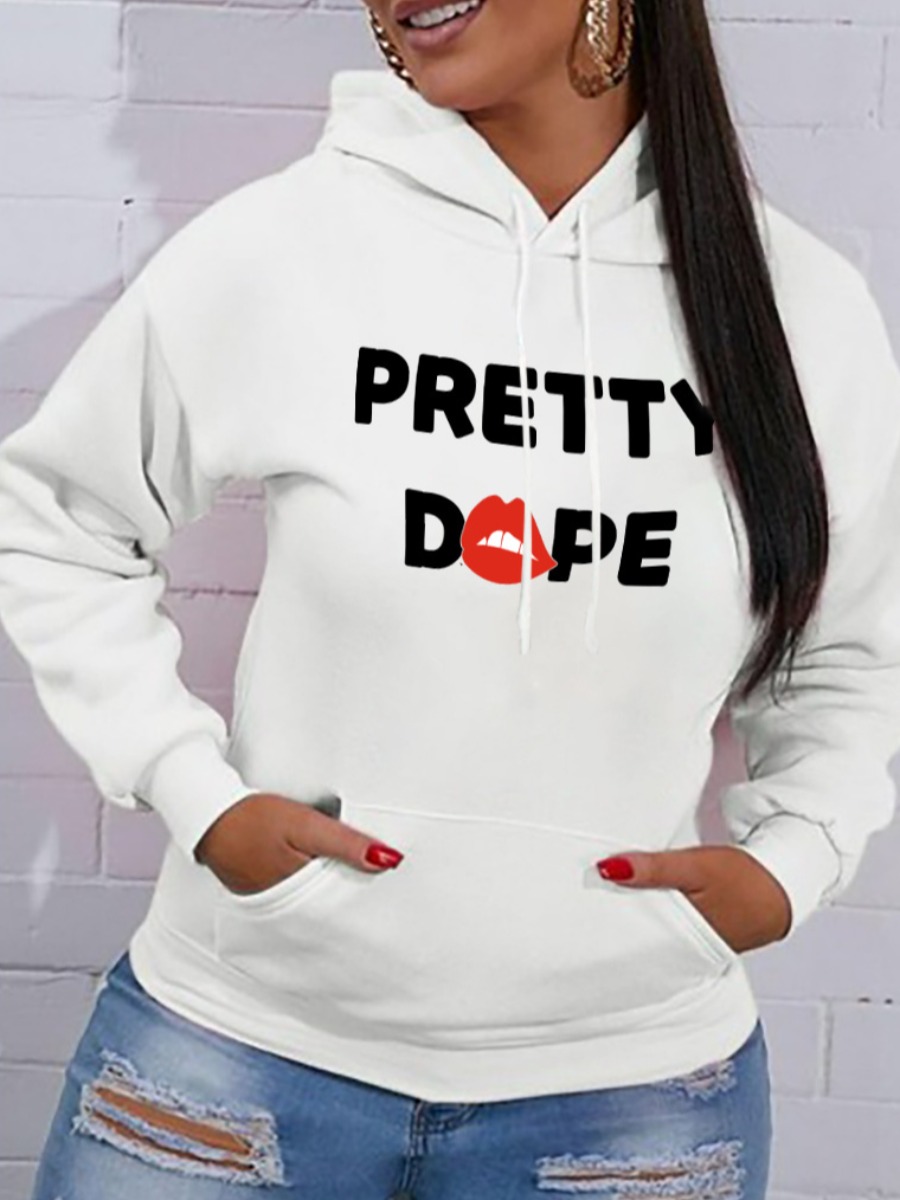 

LW Lip Letter Print Hoodie, White