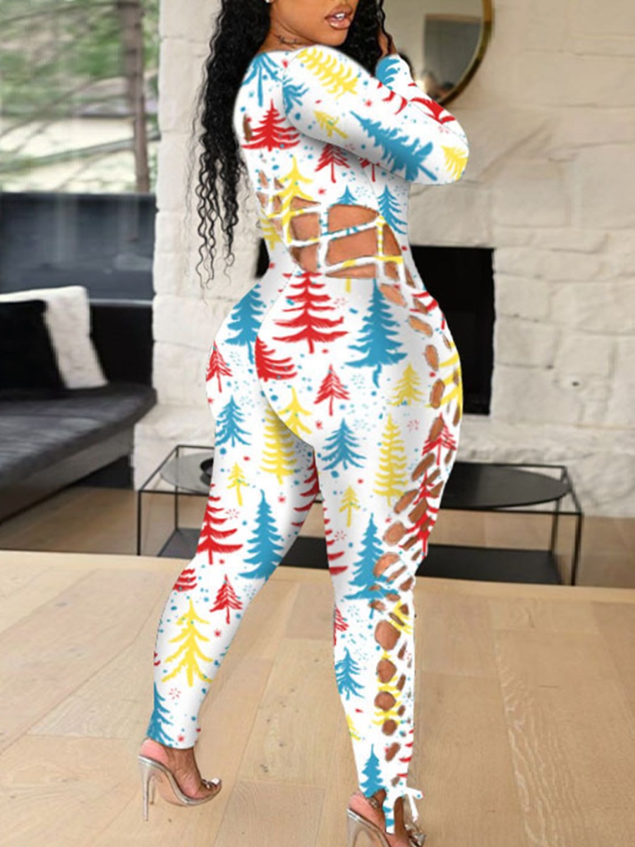 

LW Plus Size Geometric Bandage Design Skinny Jumpsuit, White
