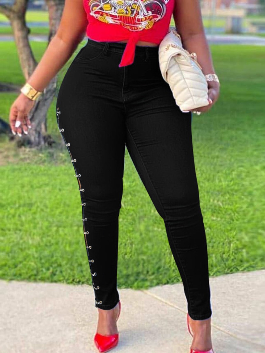 

LW High-waisted Split Pin Jeans, Black