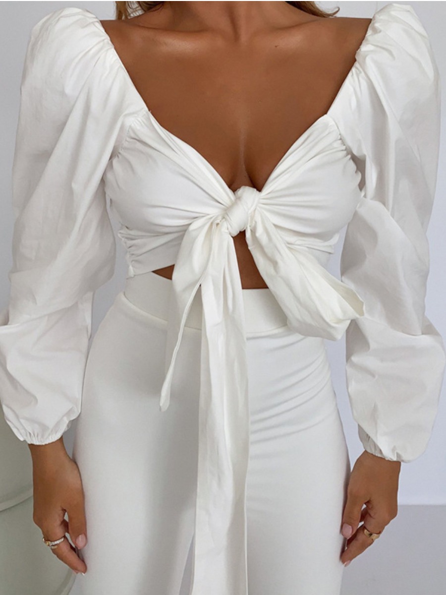 

LW SXY Ruffle Bandage Design Blouse, White